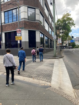 Sometimes road design helps cars decide to whom they must give way. But is this actually a marked crosswalk?